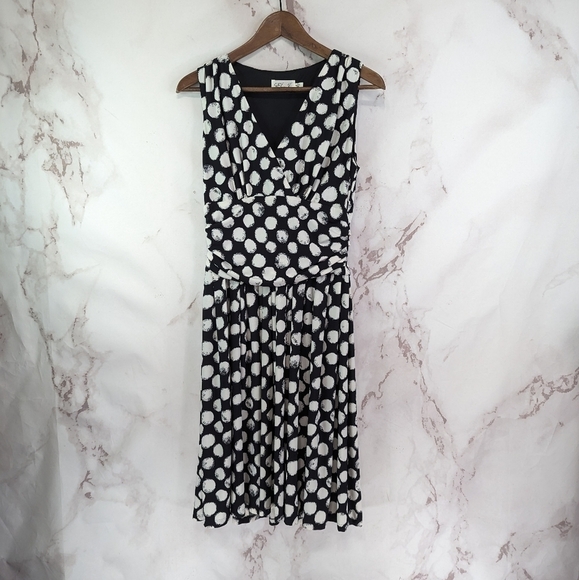Eliza J Dress Women 6 Small White Polka Dot Mini Pleated Stretch Tank V Neck - Picture 1 of 13